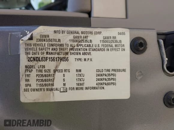 ✅ 2005 Chevrolet Equinox LT • VIN: 2CNDL63F156179056 • Лот: 42242233. Опубликован ранее на IAAI с пробегом 154 194 миль. Бесплатный доступ к архиву аукционных продаж из США и подробный отчёт об истории автомобиля на DreamBid. Изображение 9.