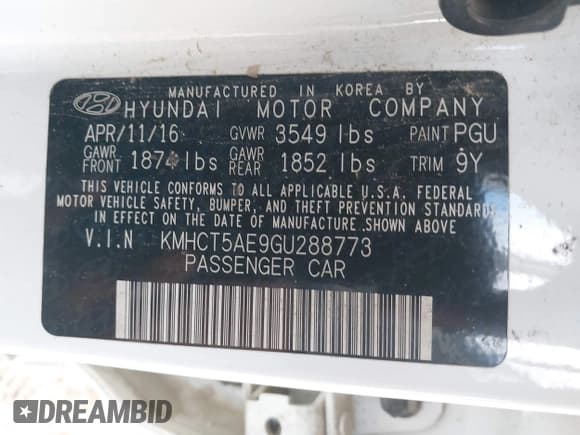 ✅ 2016 Hyundai Accent GL • VIN: KMHCT5AE9GU288773 • Лот: 41171153. Опубликован ранее на IAAI с пробегом 105 099 миль. Бесплатный доступ к архиву аукционных продаж из США и подробный отчёт об истории автомобиля на DreamBid. Изображение 9.