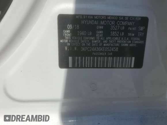 2019 Hyundai Accent SE z VIN 3KPC24A36KE052458, wystawiony jako Copart lot #66455243 z przebiegiem 42 338 mil mil oraz . Historia ofert i sprzedaży dostępna na DreamBid. Obrazek 15.