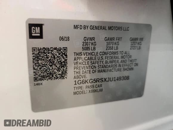 ✅ 2018 Cadillac CT6 Premium Luxury AWD • VIN: 1G6KG5RSXJU149308 • Lot: 65341005. Listed on Copart with 71,886 mi. Free auction sales archive from the USA and detailed vehicle history report at DreamBid. Image 12.