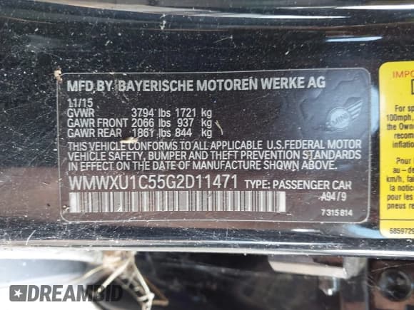 ✅ 2016 MINI Hardtop 4 Door • VIN: WMWXU1C55G2D11471 • Lot: 42965294. Listed on IAAI with 141,361 mi. Free auction sales archive from the USA and detailed vehicle history report at DreamBid. Image 9.