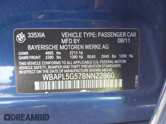 ✅ 2011 BMW 3 Series 335i xDrive • VIN: WBAPL5G57BNN22860 • Лот: 42920794. Опубликован ранее на IAAI с пробегом 161 004 миль. Бесплатный доступ к архиву аукционных продаж из США и подробный отчёт об истории автомобиля на DreamBid. Изображение 9.