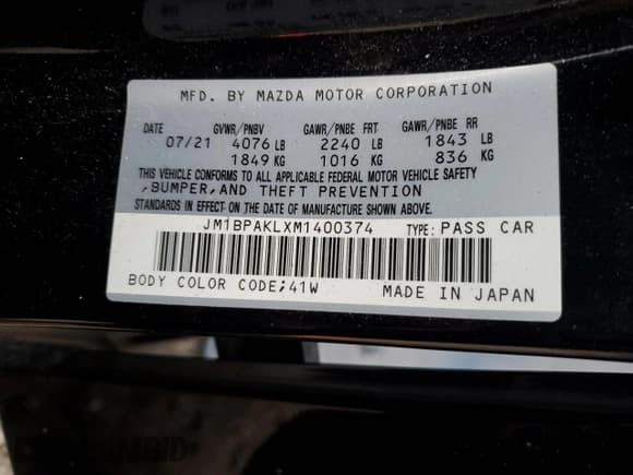 ✅ 2021 Mazda 3 Select • VIN: JM1BPAKLXM1400374 • Lot: 90520335. Listed on Copart with 49,599 mi. Free auction sales archive from the USA and detailed vehicle history report at DreamBid. Image 13.