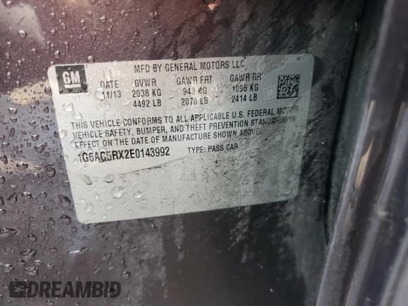 ✅ 2014 Cadillac ATS Standard AWD • VIN: 1G6AG5RX2E0143992 • Lot: 68830275. Listed on Copart with Not provided. Free auction sales archive from the USA and detailed vehicle history report at DreamBid. Image 13.