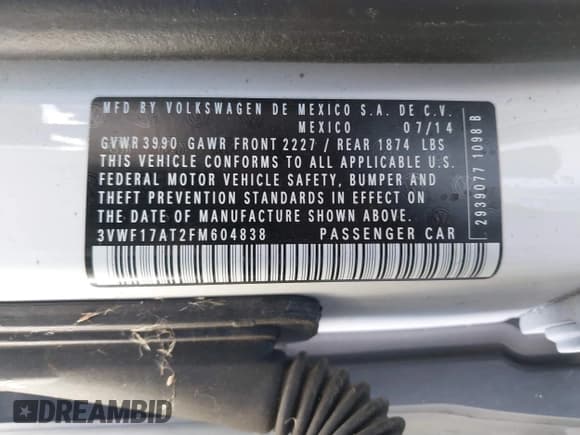 ✅ 2015 Volkswagen Beetle Fleet Edition • VIN: 3VWF17AT2FM604838 • Lot: 40814174. Listed on IAAI with Not provided. Free auction sales archive from the USA and detailed vehicle history report at DreamBid. Image 9.