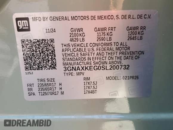 2025 Chevrolet Equinox FWD ACTIV с VIN 3GNAXKEG0SL200732, выставлен на аукционе Copart как лот 54700755 с пробегом 1 879 миль миль и Списание • Salvage title. История ставок и продаж доступна на DreamBid. Изображение 14.