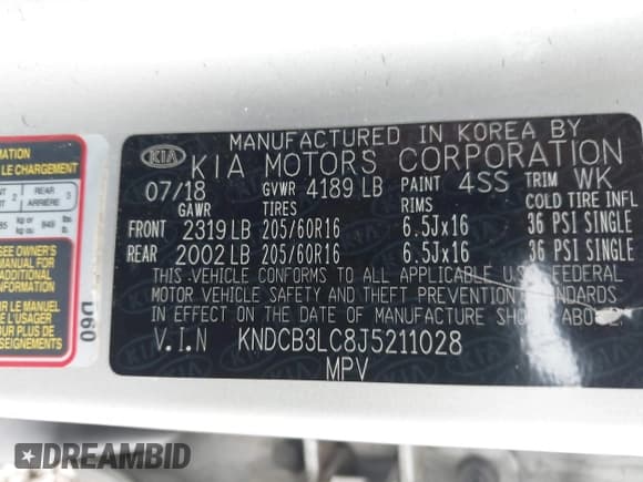 ✅ 2018 Kia Niro LX • VIN: KNDCB3LC8J5211028 • Lot: 42520583. Listed on IAAI with 88,222 mi. Free auction sales archive from the USA and detailed vehicle history report at DreamBid. Image 9.