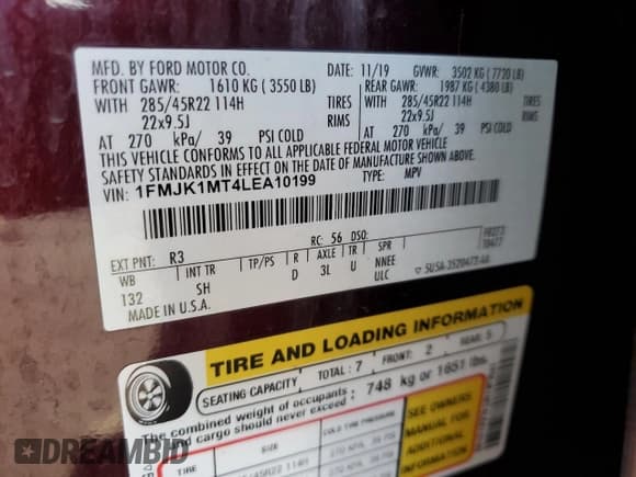 ✅ 2020 Ford Expedition Max Platinum • VIN: 1FMJK1MT4LEA10199 • Lot: 49815305. Listed on Copart with 47,723 mi. Free auction sales archive from the USA and detailed vehicle history report at DreamBid. Image 14.