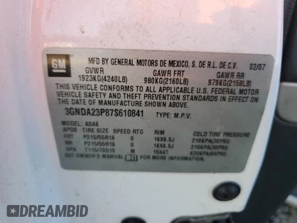 ✅ 2007 Chevrolet HHR LT • VIN: 3GNDA23P87S610841 • Lot: 42440535. Listed on Copart with 227,926 mi. Free auction sales archive from the USA and detailed vehicle history report at DreamBid. Image 12.