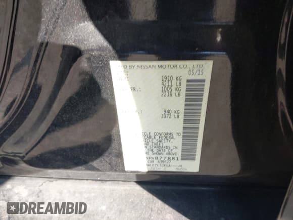 ✅ 2015 Nissan Altima S • VIN: 1N4AL3APXFN877881 • Lot: 43714288. Listed on IAAI with 199,199 mi. Free auction sales archive from the USA and detailed vehicle history report at DreamBid. Image 9.