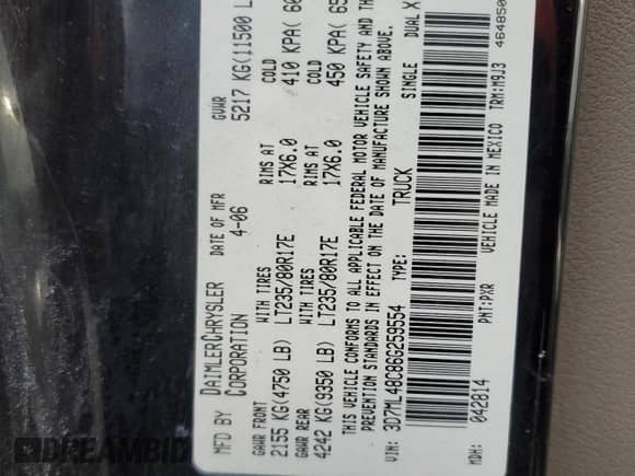 2006 Dodge 3500 ST z VIN 3D7ML48C86G259554, wystawiony jako Copart lot #43091175 z przebiegiem 352 966 mil mil oraz Szkoda całkowita • Salvage title. Historia ofert i sprzedaży dostępna na DreamBid. Obrazek 13.