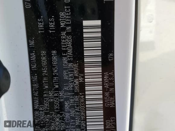 ✅ 2017 Toyota Highlander Hybrid XLE • VIN: 5TDJGRFH0HS033641 • Lot: 62172615. Listed on Copart with 56,517 mi. Free auction sales archive from the USA and detailed vehicle history report at DreamBid. Image 13.