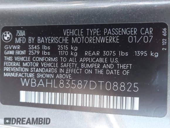 ✅ 2007 BMW 7 Series 750i • VIN: WBAHL83587DT08825 • Lot: 43805063. Wystawiony na IAAI z przebiegiem 89 338 mil. Bezpłatny archiwum sprzedaży aukcyjnych z USA i szczegółowy raport historii pojazdu na DreamBid. Zdjęcie 9.