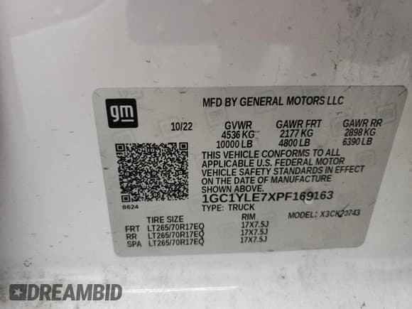 ✅ 2023 Chevrolet Silverado 2500HD Work Truck • VIN: 1GC1YLE7XPF169163 • Lot: 90227305. Wystawiony na Copart z przebiegiem 56 939 mil. Bezpłatny archiwum sprzedaży aukcyjnych z USA i szczegółowy raport historii pojazdu na DreamBid. Zdjęcie 12.