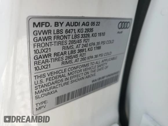 ✅ 2022 Audi Q8 Premium Plus • VIN: WA1BVBF10ND029207 • Lot: 49160095. Listed on Copart with 33,022 mi. Free auction sales archive from the USA and detailed vehicle history report at DreamBid. Image 14.