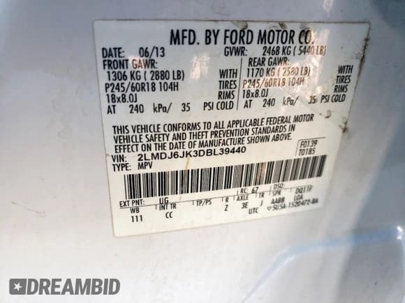 ✅ 2013 Lincoln MKX • VIN: 2LMDJ6JK3DBL39440 • Lot: 85416545. Wystawiony na Copart z przebiegiem 277 137 mil. Bezpłatny archiwum sprzedaży aukcyjnych z USA i szczegółowy raport historii pojazdu na DreamBid. Zdjęcie 14.