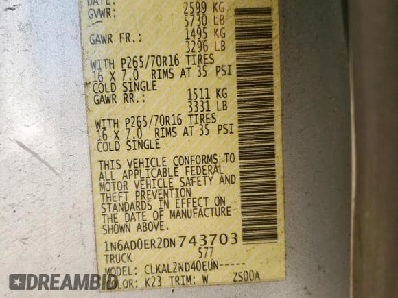 ✅ 2013 Nissan Frontier SL • VIN: 1N6AD0ER2DN743703 • Lot: 84445325. Listed on Copart with 184,713 mi. Free auction sales archive from the USA and detailed vehicle history report at DreamBid. Image 12.