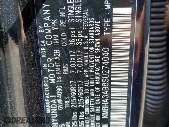 2025 Hyundai Kona SE с VIN KM8HA3AB8SU274040, выставлен на аукционе Copart как лот 81449715 с пробегом 794 миль миль и Чистый • Clean title. История ставок и продаж доступна на DreamBid. Изображение 14.