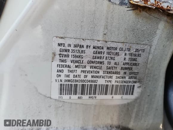 ✅ 2013 Honda Fit • VIN: JHMGE8H39DC049682 • Лот: 90222675. Опубликован ранее на Copart с пробегом 142 051 миль. Бесплатный доступ к архиву аукционных продаж из США и подробный отчёт об истории автомобиля на DreamBid. Изображение 12.