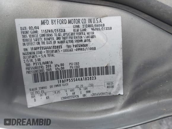 ✅ 2004 Ford Taurus SES • VIN: 1FAFP55S44A182823 • Lot: 43622713. Wystawiony na IAAI z przebiegiem Nie podano. Bezpłatny archiwum sprzedaży aukcyjnych z USA i szczegółowy raport historii pojazdu na DreamBid. Zdjęcie 9.