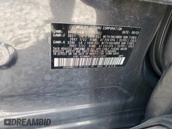 ✅ 2022 Subaru Ascent Limited • VIN: 4S4WMALD3N3459852 • Lot: 81479415. Listed on Copart with 24,068 mi. Free auction sales archive from the USA and detailed vehicle history report at DreamBid. Image 13.