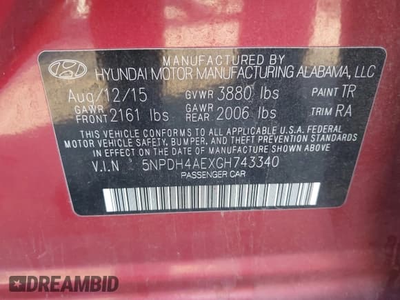 ✅ 2016 Hyundai Elantra SE • VIN: 5NPDH4AEXGH743340 • Lot: 43609460. Listed on IAAI with 112,851 mi. Free auction sales archive from the USA and detailed vehicle history report at DreamBid. Image 9.