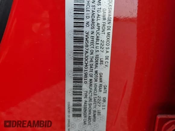 ✅ 2012 Volkswagen Jetta Autobahn • VIN: 3VW587AJ0CM019810 • Lot: 65088635. Listed on Copart with 131,592 mi. Free auction sales archive from the USA and detailed vehicle history report at DreamBid. Image 12.