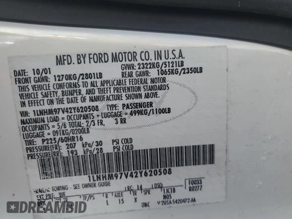 ✅ 2002 Lincoln Continental • VIN: 1LNHM97V42Y620508 • Лот: 42642755. Опубликован ранее на Copart с пробегом Не указан. Бесплатный доступ к архиву аукционных продаж из США и подробный отчёт об истории автомобиля на DreamBid. Изображение 12.