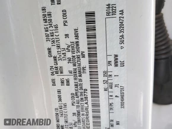 ✅ 2024 Ford Bronco Raptor • VIN: 1FMEE0RR6RLA38770 • Лот: 71879135. Опубликован ранее на Copart с пробегом 12 430 миль. Бесплатный доступ к архиву аукционных продаж из США и подробный отчёт об истории автомобиля на DreamBid. Изображение 13.