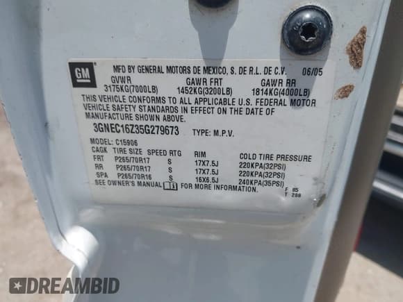 ✅ 2005 Chevrolet Suburban LS • VIN: 3GNEC16Z35G279673 • Lot: 42428085. Listed on IAAI with 290,108 mi. Free auction sales archive from the USA and detailed vehicle history report at DreamBid. Image 9.