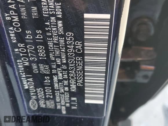 ✅ 2025 Hyundai Venue SEL • VIN: KMHRC8A3XSU394359 • Lot: 91134305. Listed on Copart with 3,847 mi. Free auction sales archive from the USA and detailed vehicle history report at DreamBid. Image 13.