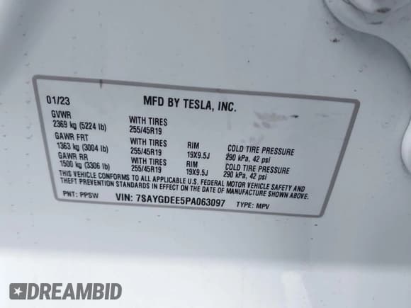 ✅ 2023 Tesla Model Y Long Range • VIN: 7SAYGDEE5PA063097 • Lot: 42171871. Listed on IAAI with Not provided. Free auction sales archive from the USA and detailed vehicle history report at DreamBid. Image 9.