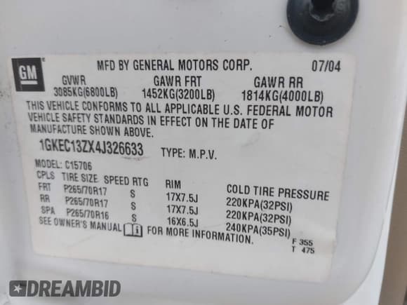 ✅ 2004 GMC Yukon SLT • VIN: 1GKEC13ZX4J326633 • Lot: 43650236. Wystawiony na IAAI z przebiegiem 244 229 mil. Bezpłatny archiwum sprzedaży aukcyjnych z USA i szczegółowy raport historii pojazdu na DreamBid. Zdjęcie 9.