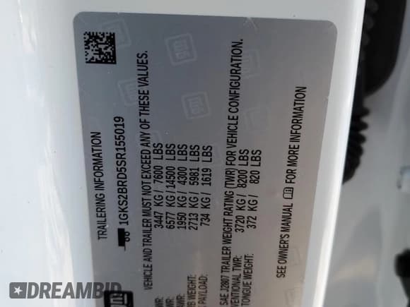 ✅ 2025 GMC Yukon Elevation • VIN: 1GKS2BRD5SR155019 • Lot: 44457065. Listed on Copart with 1,240 mi. Free auction sales archive from the USA and detailed vehicle history report at DreamBid. Image 13.