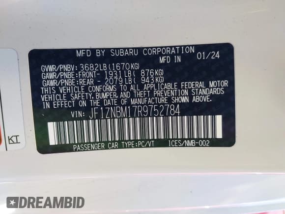 ✅ 2024 Toyota 86 TRUENO Edition • VIN: JF1ZNBM17R9752784 • Lot: 41262543. Listed on IAAI with 4,673 mi. Free auction sales archive from the USA and detailed vehicle history report at DreamBid. Image 9.