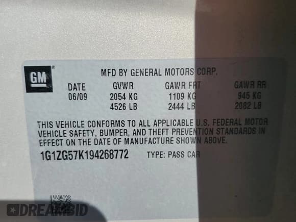 ✅ 2009 Chevrolet Malibu 1FL • VIN: 1G1ZG57K194268772 • Lot: 55839945. Listed on Copart with 196,482 mi. Free auction sales archive from the USA and detailed vehicle history report at DreamBid. Image 12.