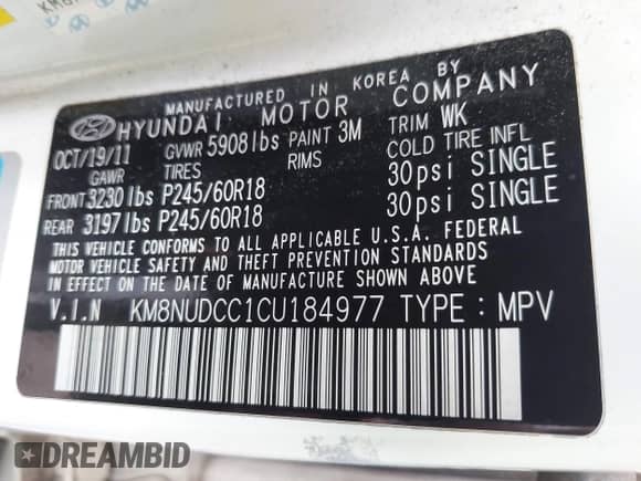 2012 Hyundai Veracruz Limited с VIN KM8NUDCC1CU184977, выставлен на аукционе IAAI как лот 42854607 с пробегом 169 898 миль миль и . История ставок и продаж доступна на DreamBid. Изображение 9.