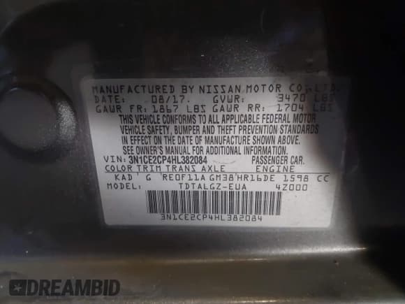 ✅ 2017 Nissan Note SV • VIN: 3N1CE2CP4HL382084 • Lot: 43576445. Wystawiony na IAAI z przebiegiem 60 485 mil. Bezpłatny archiwum sprzedaży aukcyjnych z USA i szczegółowy raport historii pojazdu na DreamBid. Zdjęcie 9.