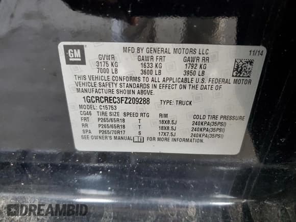 ✅ 2015 Chevrolet Silverado 1500 LT • VIN: 1GCRCREC3FZ209288 • Лот: 81051574. Опубликован ранее на Copart с пробегом 191 847 миль. Бесплатный доступ к архиву аукционных продаж из США и подробный отчёт об истории автомобиля на DreamBid. Изображение 12.