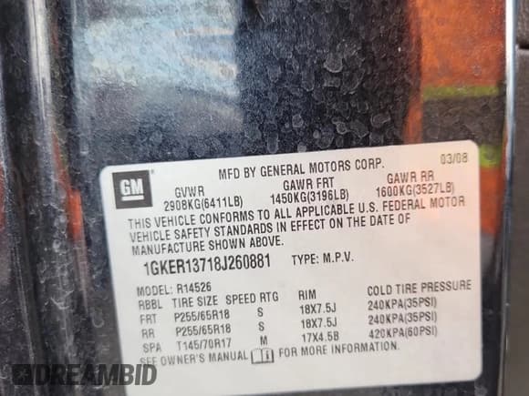 ✅ 2008 GMC Acadia SLE1 • VIN: 1GKER13718J260881 • Lot: 89714875. Wystawiony na Copart z przebiegiem 202 091 mil. Bezpłatny archiwum sprzedaży aukcyjnych z USA i szczegółowy raport historii pojazdu na DreamBid. Zdjęcie 13.
