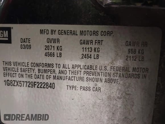 ✅ 2009 Saturn Aura XR • VIN: 1G8ZX57729F222840 • Лот: 43589462. Опубликован ранее на IAAI с пробегом 160 748 миль. Бесплатный доступ к архиву аукционных продаж из США и подробный отчёт об истории автомобиля на DreamBid. Изображение 9.