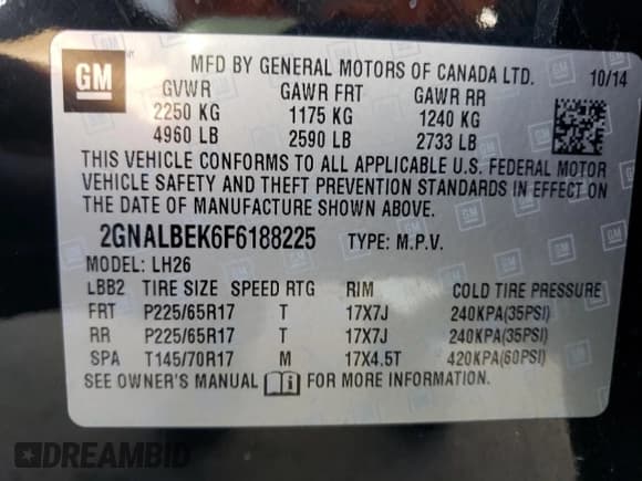 ✅ 2015 Chevrolet Equinox LT • VIN: 2GNALBEK6F6188225 • Лот: 53163144. Опубликован ранее на Copart с пробегом 83 593 миль. Бесплатный доступ к архиву аукционных продаж из США и подробный отчёт об истории автомобиля на DreamBid. Изображение 16.