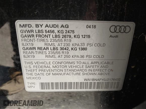 ✅ 2018 Audi Q5 Premium Plus • VIN: WA1BNAFY0J2176432 • Лот: 42104872. Опубликован ранее на IAAI с пробегом 60 798 миль. Бесплатный доступ к архиву аукционных продаж из США и подробный отчёт об истории автомобиля на DreamBid. Изображение 9.