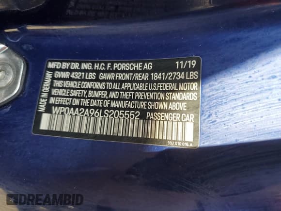 ✅ 2020 Porsche 911 Carrera • VIN: WP0AA2A96LS205552 • Лот: 52935275. Опубликован ранее на Copart с пробегом 32 994 миль. Бесплатный доступ к архиву аукционных продаж из США и подробный отчёт об истории автомобиля на DreamBid. Изображение 12.