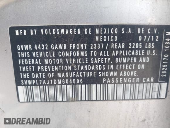 ✅ 2013 Volkswagen Jetta TDI w/Sunroof • VIN: 3VWPL7AJ1DM604596 • Лот: 42544072. Опубликован ранее на IAAI с пробегом 117 548 миль. Бесплатный доступ к архиву аукционных продаж из США и подробный отчёт об истории автомобиля на DreamBid. Изображение 9.