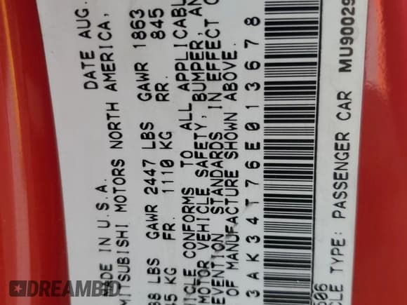 ✅ 2006 Mitsubishi Eclipse GT • VIN: 4A3AK34T76E013678 • Лот: 81664295. Опубликован ранее на Copart с пробегом 186 637 миль. Бесплатный доступ к архиву аукционных продаж из США и подробный отчёт об истории автомобиля на DreamBid. Изображение 13.