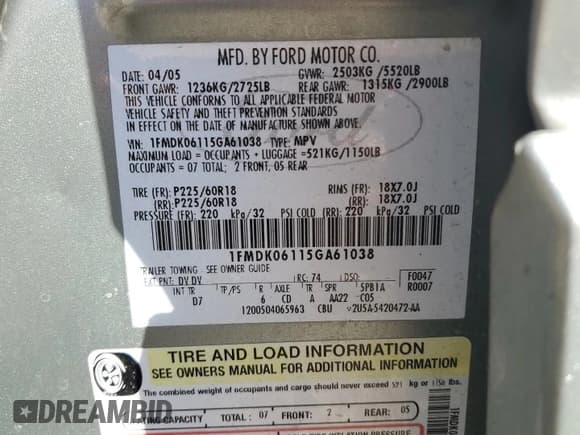 ✅ 2005 Ford Freestyle Limited • VIN: 1FMDK06115GA61038 • Lot: 86303005. Listed on Copart with 243,671 mi. Free auction sales archive from the USA and detailed vehicle history report at DreamBid. Image 13.