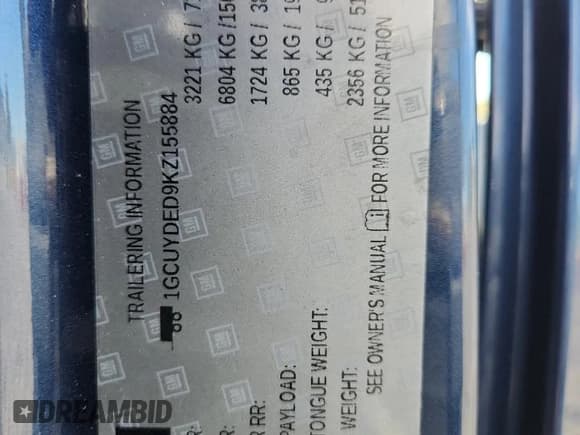 ✅ 2019 Chevrolet Silverado 1500 LT • VIN: 1GCUYDED9KZ155884 • Lot: 82394165. Wystawiony na Copart z przebiegiem 69 120 mil. Bezpłatny archiwum sprzedaży aukcyjnych z USA i szczegółowy raport historii pojazdu na DreamBid. Zdjęcie 13.