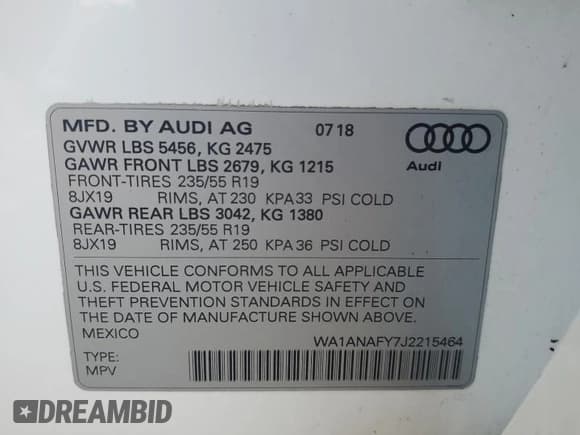 ✅ 2018 Audi Q5 Premium • VIN: WA1ANAFY7J2215464 • Lot: 60310235. Listed on Copart with 220,216 mi. Free auction sales archive from the USA and detailed vehicle history report at DreamBid. Image 13.