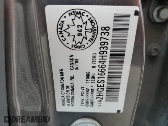 ✅ 2004 Honda Civic LX • VIN: 2HGES16664H939738 • Lot: 90415255. Listed on Copart with Not provided. Free auction sales archive from the USA and detailed vehicle history report at DreamBid. Image 13.